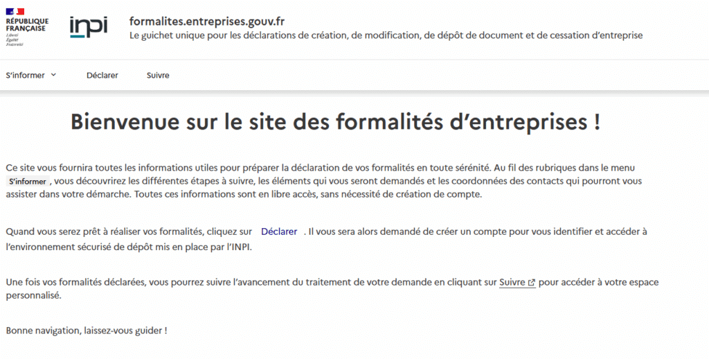 site guichet unique formalité entreprises